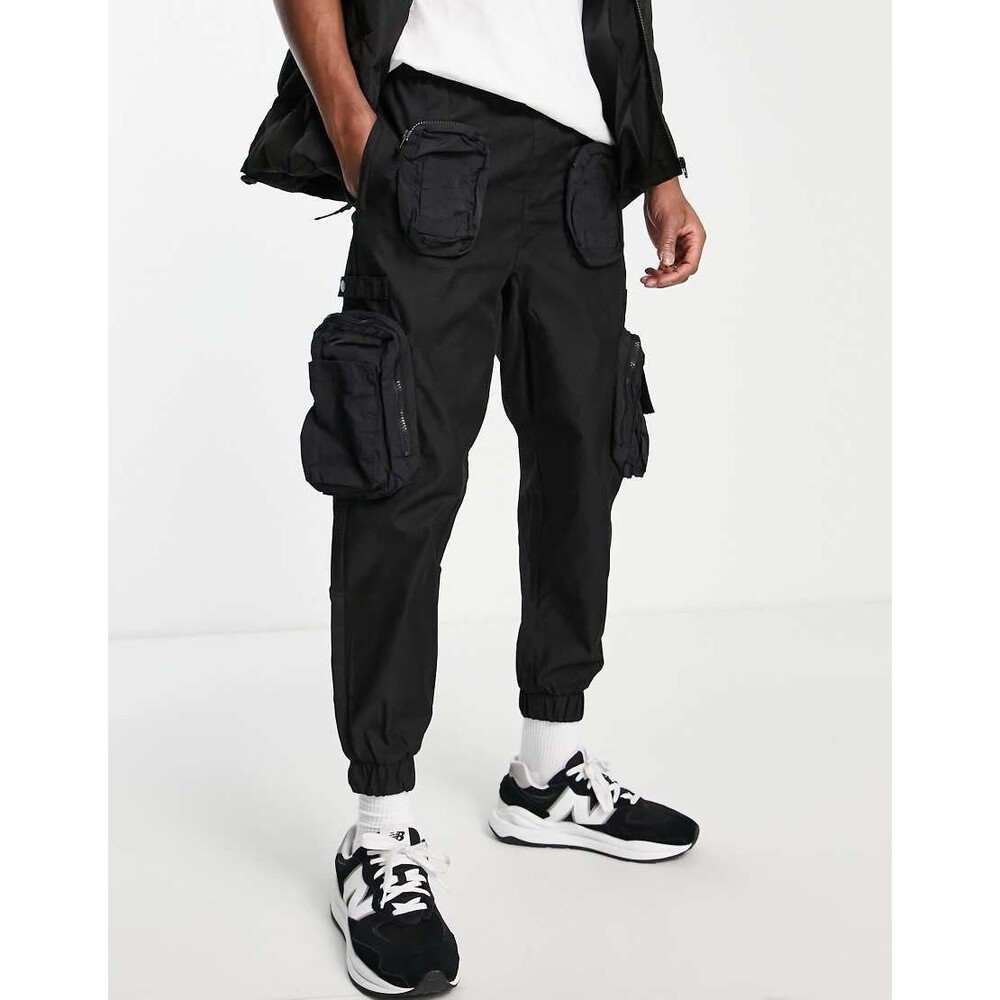 BERSHKA Utility Cargo Pocket Gorpcore Streetwear Pants, Black- Small